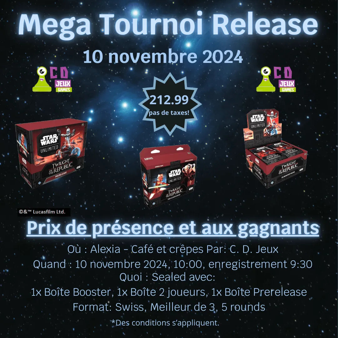 Tournoi de lancement Star Wars Unlimited 10 novembre 2024