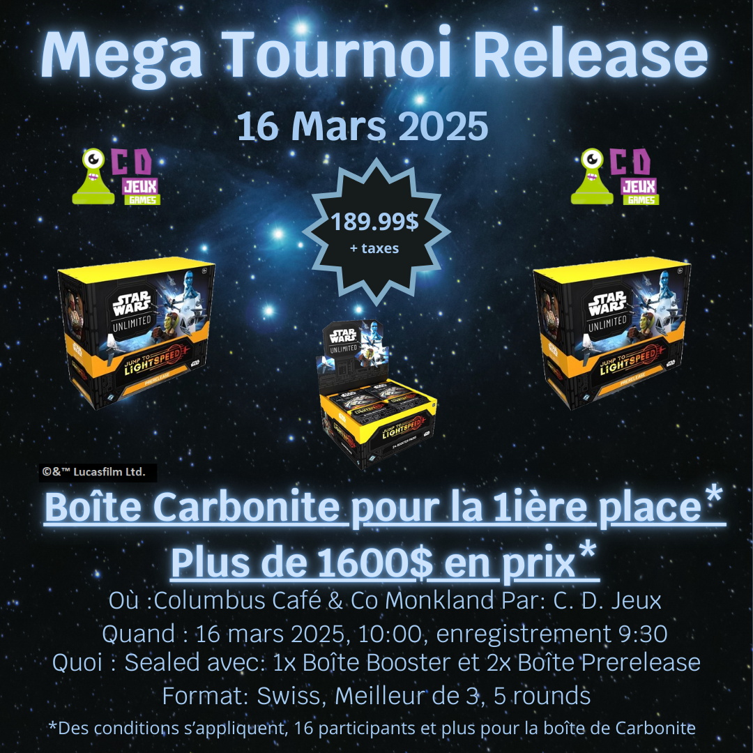 Tournoi de lancement Star Wars Unlimited 16 mars 2025